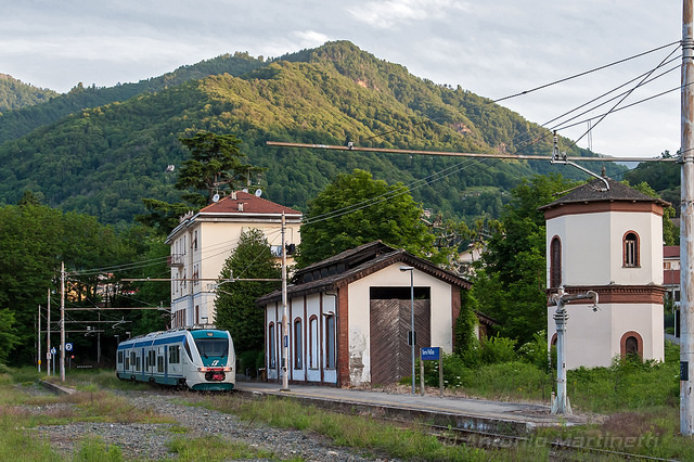 "a train in Torre Pellice in the Piedmont region of Italy, photo by Antonio Martinetti"